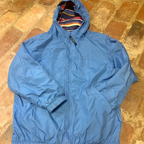 Girls L.L.Bean Blue Lightweight Lined Zip Up Jacket With Hood SIZE KIDS M 10-12 - Picture 2 of 3